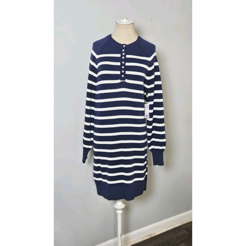 Sonoma Goods For Life Henley Sweater Dress In Navy White Stripe Size Small - Picture 2 of 10